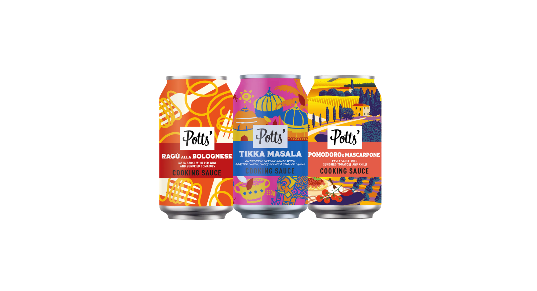 3 cans of cooking sauce including Bolgnese, Tikka Masala and Pomodoro e Mascarpone